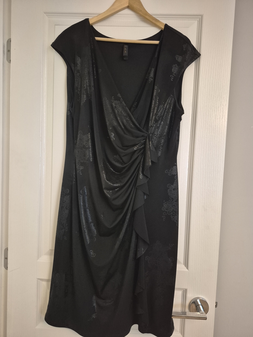 Black Draped V-Neck Women’s Dress with Subtle Sheen